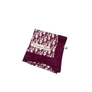 Vintage Christian Dior Trotter Monogram Pocket Square Handkerchief Burgundy Red
